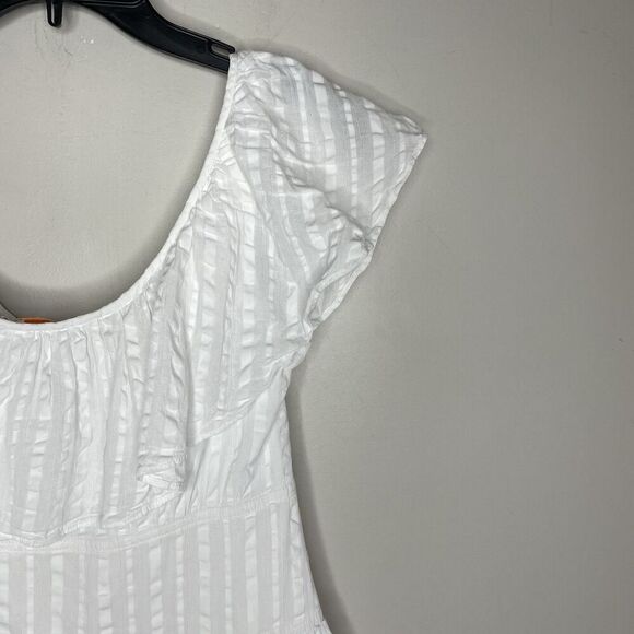 TORY BURCH Midi Dress Women 6 White Striped Seersucker 100% Cotton - Picture 10 of 16